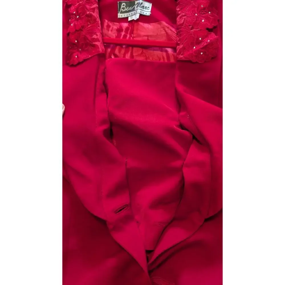 Ben Marc International Fancy Red Skirt Suit Set Plus Size 18 Jewel Button
